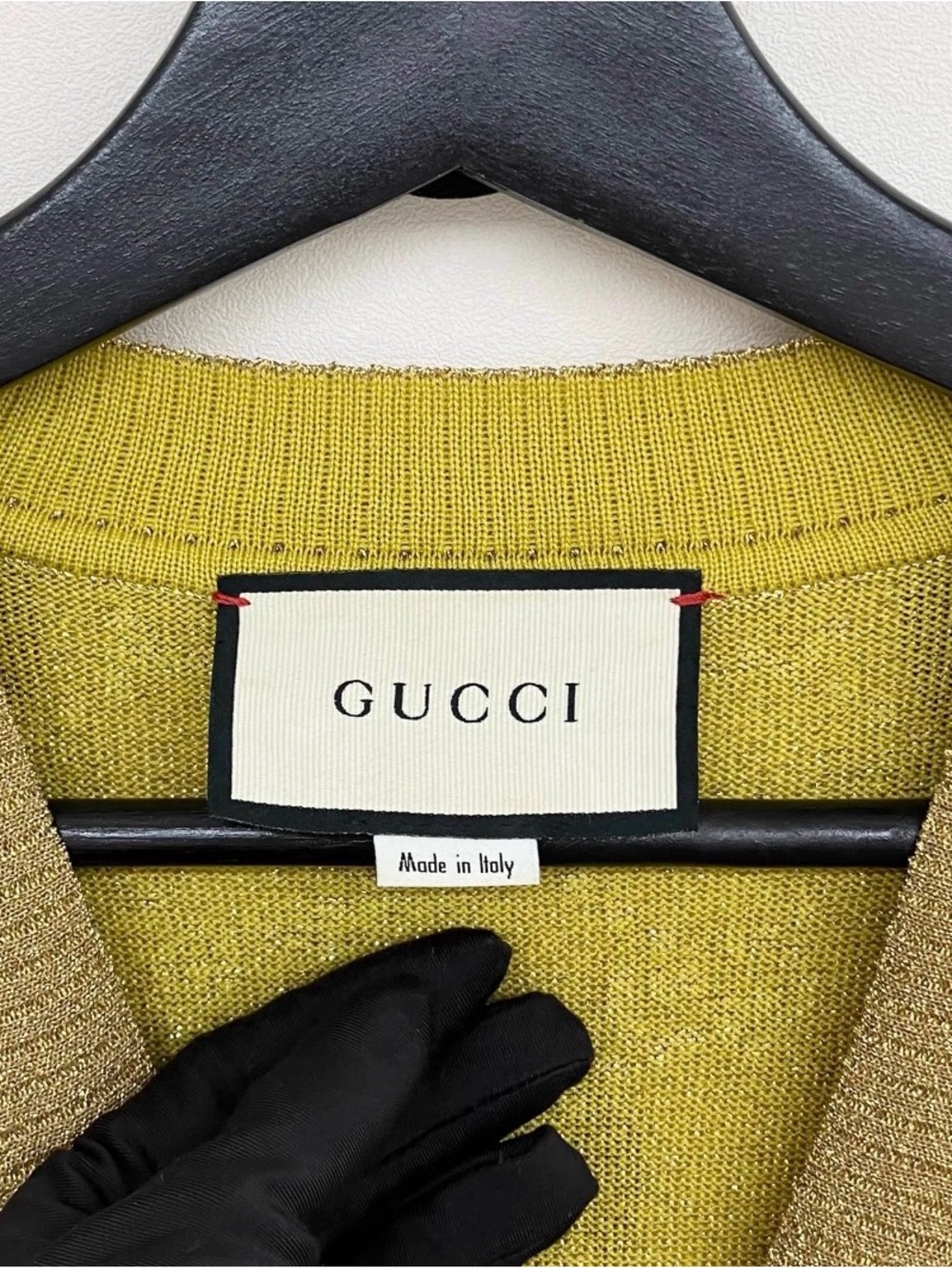Gucci Yellow and Black GG Jacquard V-Neck Cardigan - Picture 3 of 7
